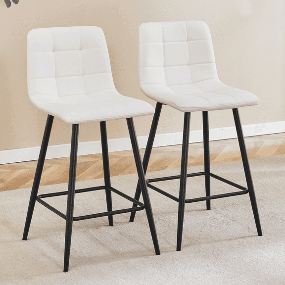 Gzxs Counter Height Bar Stools Set of 2, Modern Barstools with Backs and Metal Legs, PU Upholstered Armless Pub Chairs, for Kitchen Island (White)