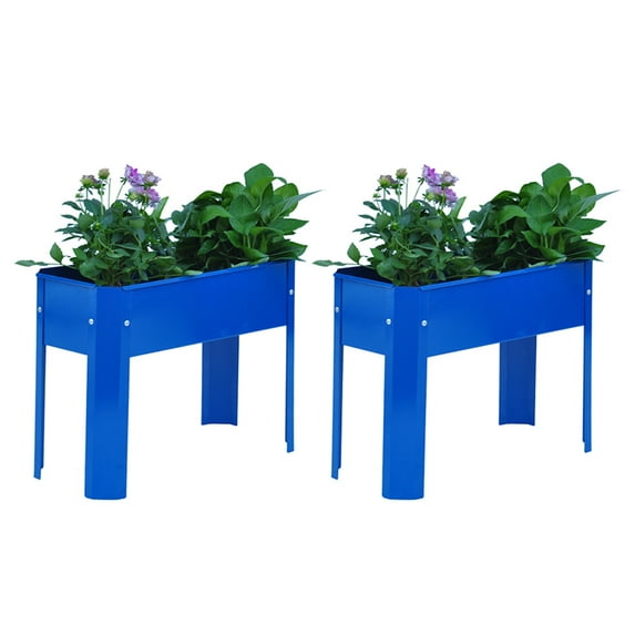 Gzxs Elevated Garden Beds Set of 2, Outdoor Metal Planter Box Raised Beds with Legs and Drainage Holes for Vegetable Flower Herb, Standing Gardening Box for Backyard/Balcony/Patio/Deck, Blue