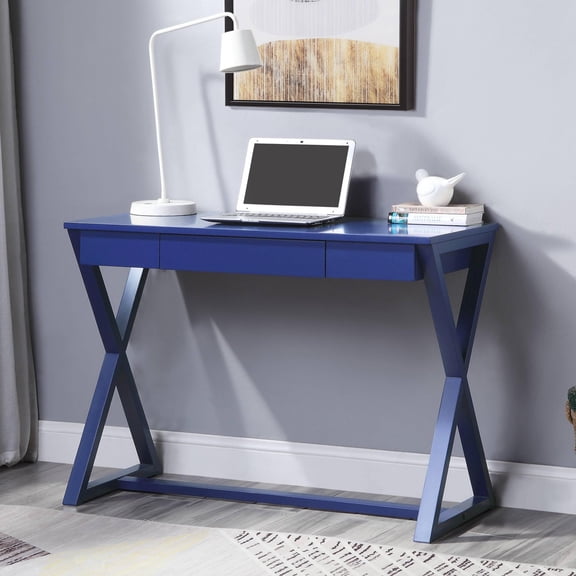 Gzxs Entryway Console Table with 1 Drawer, Wooden Writing Desk for Home Office, 42" W Accent Sofa Table for Front Hall, Hallway, Living Room, Blue