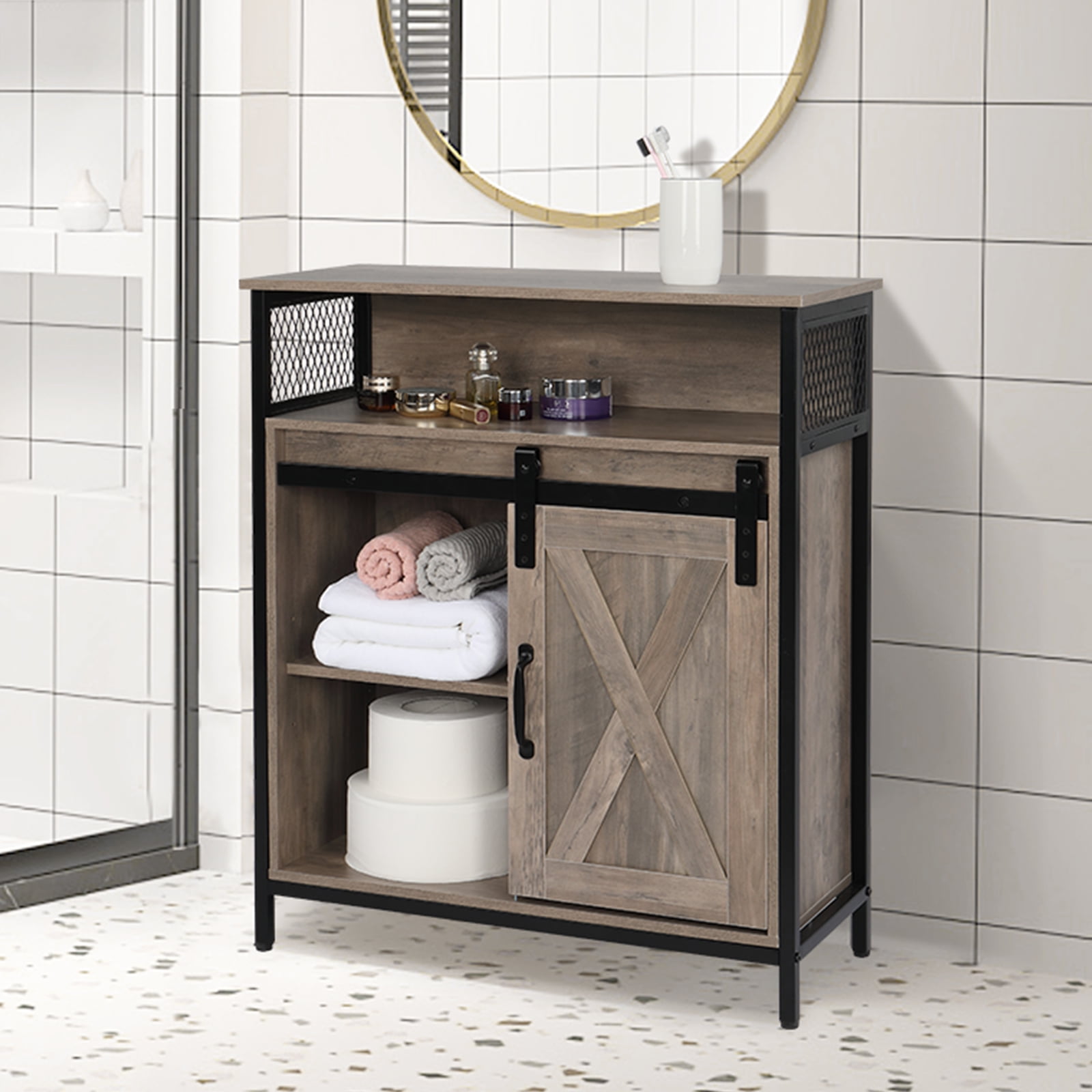 Gzxs Farmhouse Bathroom Floor Storage Rustic Freestanding