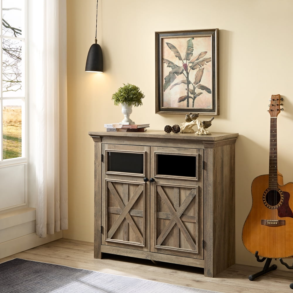 Gray Wash Farmhouse Wood Sideboard Buffet Cabinet with Adjustable Shelves