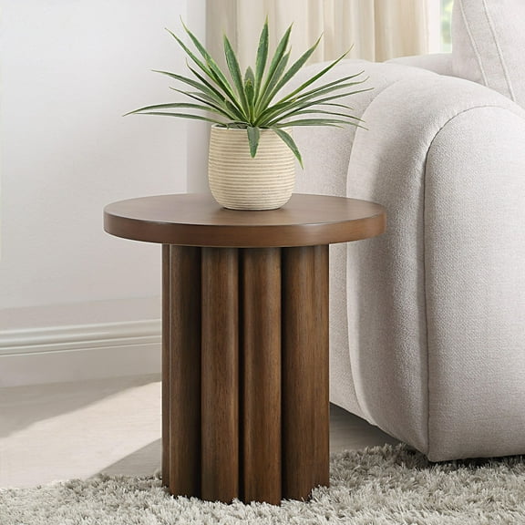 Gzxs Farmhouse Pedestal End Table - 20 Inch Round Side Table, Rustic Wood Accent Drink Table for Small Space Living Room (Brown)