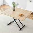 thumbnail image 1 of Gzxs Foldable Dining Table, 4 in 1 Multi-Function Wooden Lift Coffee Table Convertible to Dining Table for Small Space, Adjustable Transforming Table with Black Metal Legs, Space Saving (Natural), 1 of 10