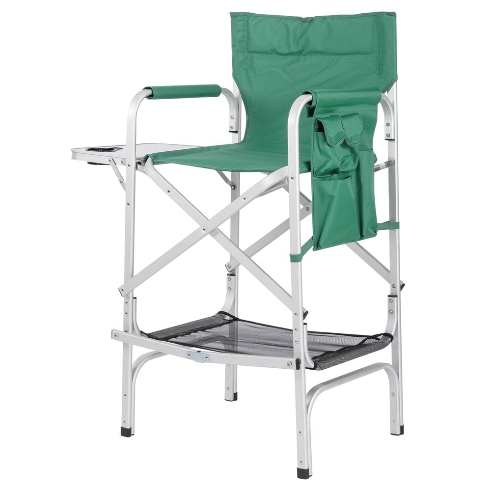 Gzxs Folding Directors Chair Outdoor Camping Chair Makeup Artist Chair with Side Table & Pockets, Green
