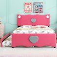 thumbnail image 1 of Gzxs Full Size Upholstered Platform Bed with Twin Trundle Bed, PU Leather Headboard and Footboard, Dark Pink, 1 of 9