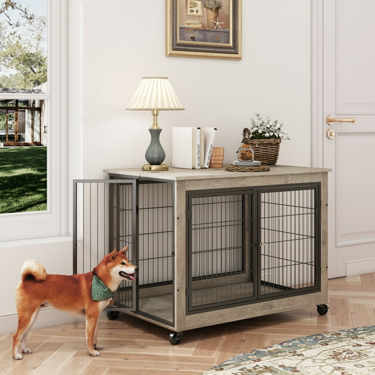 Gzxs Furniture Style Dog Crate with Flip Top and Lockable Wheels