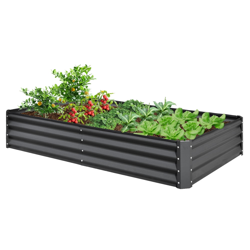 Gray Galvanized Steel Rectangular Raised Garden Bed, 6x3x1ft