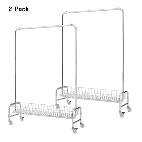 Gzxs Garment Rack on Wheels Set of 2, 47.24" Wide Rolling Metal Clothing Hanger Rack with Bottom Storage Basket for Coats, Shirts, Dress (Silver)