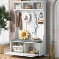 thumbnail image 1 of Gzxs Hall Tree with Bench and Storage, 4-in-1 Entryway Bench with Coat Rack, 4 Hanger Hooks, and 2-Tier Top Storage Shelf, for Entryway, Hallway, White, 1 of 8