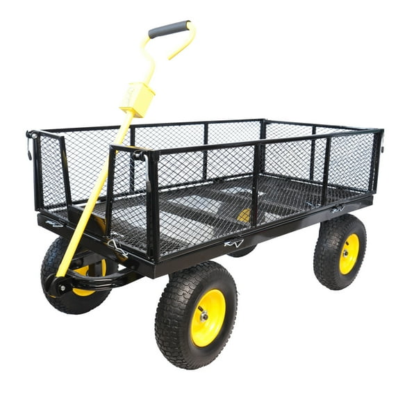 Gzxs Heavy Duty 880 Lbs Capacity Mesh Steel Garden Cart Folding Utility Wagon with Removable Sides and 12 inch Wheels (Black+Yellow)