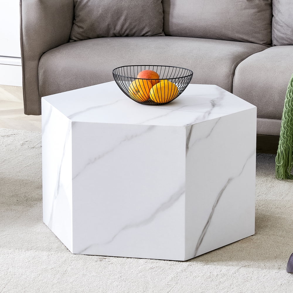 Gzxs Hexagon Coffee Table in White Marble Finish, Modern Center ...