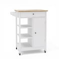thumbnail image 1 of Gzxs Kitchen Island, Small Rolling Kitchen Cart with Open Storage Shelves, Dining Serving Utility Trolley on Wheels with Drawer & Cabinet, Towel Rack, Rubberwood Top, White+Natural, 1 of 9