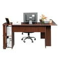 thumbnail image 1 of Gzxs L-Shaped Desks for Home Office, Computer Desk Monitor Stand Large Workstation with Bookshelves, Studying Writing Table, Dark Brown, 1 of 10