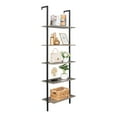 thumbnail image 1 of Gzxs Ladder Bookshelf 5-Tiers Bookcase Wall-Mounted Storage Display Rack with Metal Frame, Gray & Black, 1 of 4
