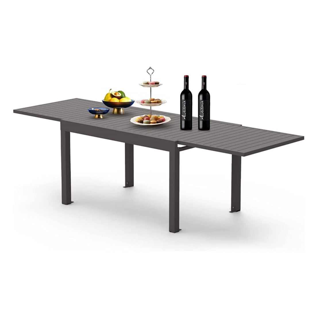 Gray Aluminum Extendable Outdoor Dining Table, 53"-106"