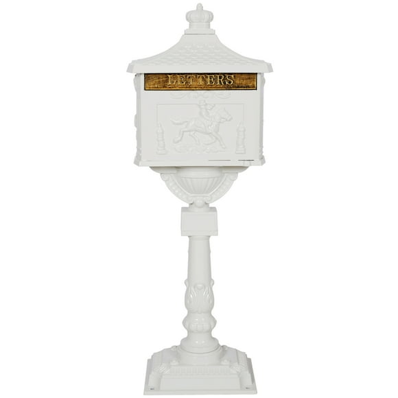 Gzxs Large Mailbox Waterproof Cast Aluminum Locking Security Post Mount Mail Box, White