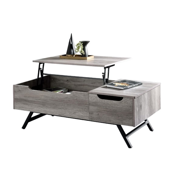 Gzxs Lift Top Coffee Table with Storage Drawer and Hidden Compartment, 48 Inch Wooden Cocktail Center Table for Living Room Home Office (Gray Oak)