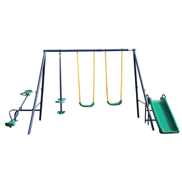 GZXS Metal A-Frame Kids Swing Set, 7 Child Capacity, Glider