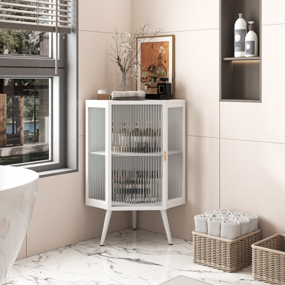 Gzxs White Corner Cabinet - Modern Storage Metal Cabinet for Bathroom ...