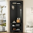thumbnail image 1 of Gzxs Modern Hall Tree with Coat Rack and Shoe Bench, Corner Cabinet with Top Storage Space, 4 Hanging Hooks and Adjustable Shelf, 29.5"L x 18.2"W x 71.6"H, Black, 1 of 10
