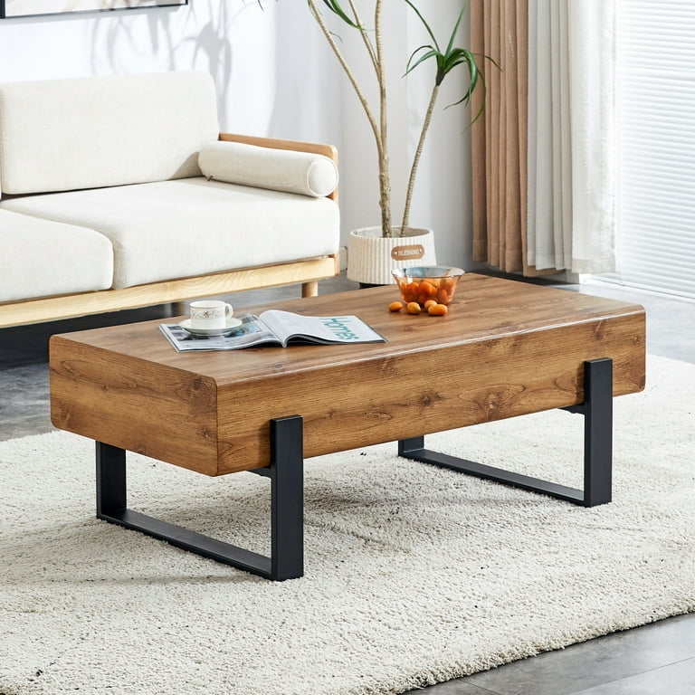 Gzxs Modern Mid Century Wood Coffee Table with Metal Legs Gzxs Modern Mid Century Wood Coffee Table with Metal Legs