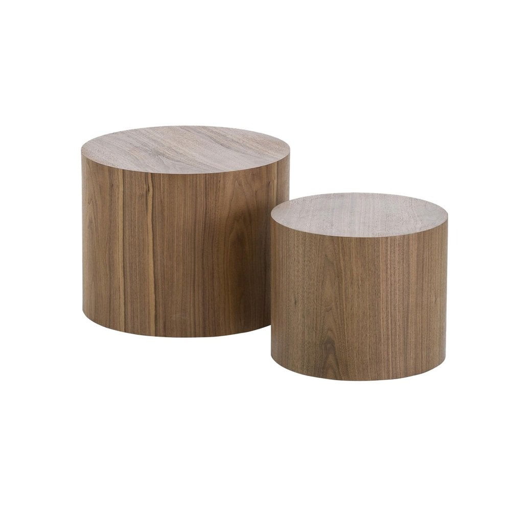 Walnut Round Wood Nesting Coffee Table Set of 2