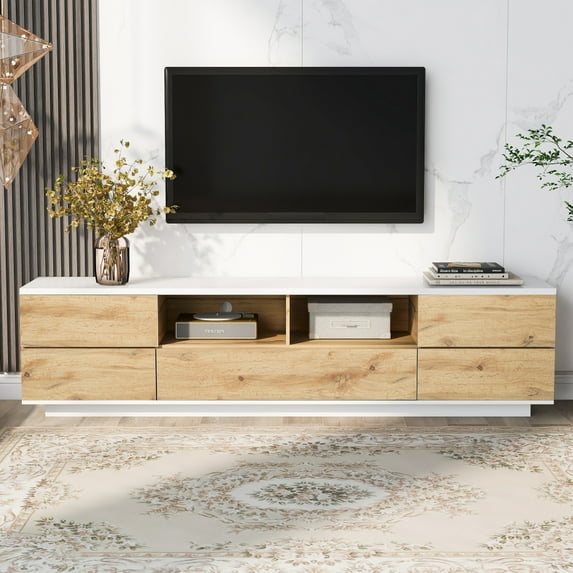 Gzxs Modern TV Stand for Televisions up to 80'', Media TV Console Entertainment Center with Storage for Living Room, 70.8"L x 15"W x 16.1"H, Natural