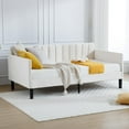 thumbnail image 1 of Gzxs Modern Velvet Upholstered Daybed, Twin Size Comfortable Sofa Bed with Ribbed Tufted Backrest and Sturdy Bentwood Slats Support, Beige, 1 of 8