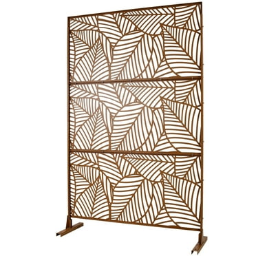 Gzxs Outdoor Metal Privacy Screen, Freestanding Decorative Divider w/ Stand, Privacy Fence Screen Panels for Balcony Patio, 76" H x 48" W (Brown)