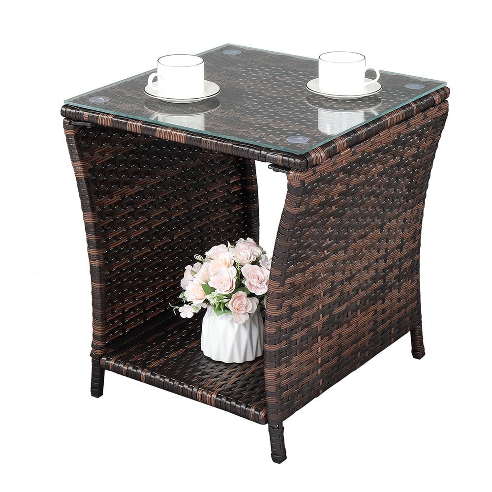 Gzxs Outdoor Side Table Wicker Rattan Side Tables, End Desk for Patio