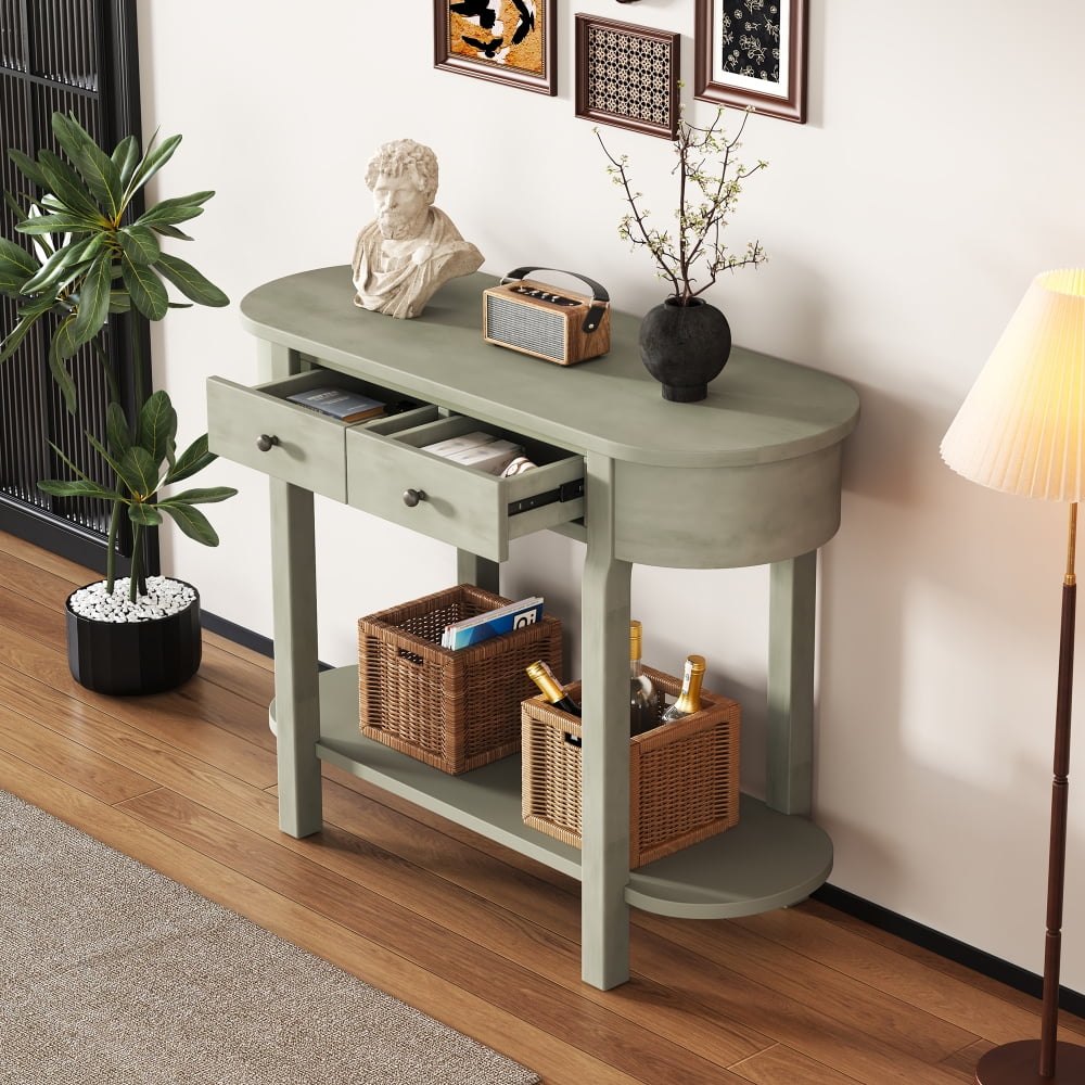 Gzxs Oval Wood Console Table for Entrance, Vintage Couch Table with ...