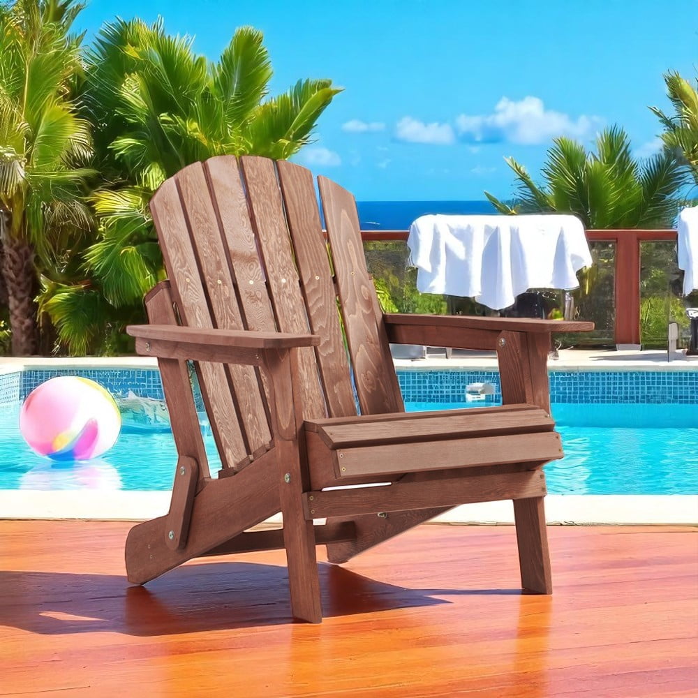 Gzxs Oversized Folding Adirondack Chair, Wooden Outdoor Patio Chair with Pre-Assembled Backrest, for Porch, Deck, Garden, Light Brown
