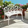 thumbnail image 1 of Gzxs Patio Balcony Bench, Anti-Rust Cast Aluminum Patio Garden Bench for Park Yard Outdoor Furniture, Tulip Floral Design, White, 1 of 9