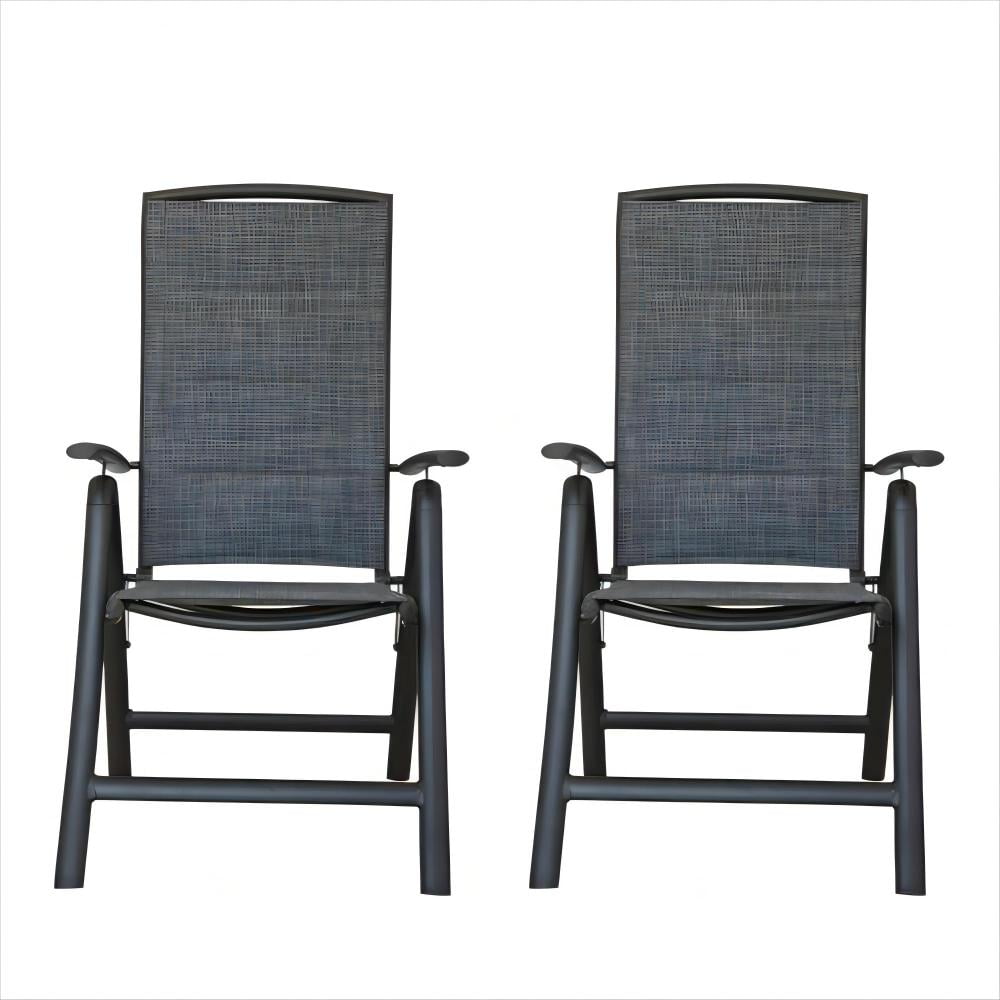 Dark Gray Aluminum Folding Dining Armchairs with High Backrest, Set of 2