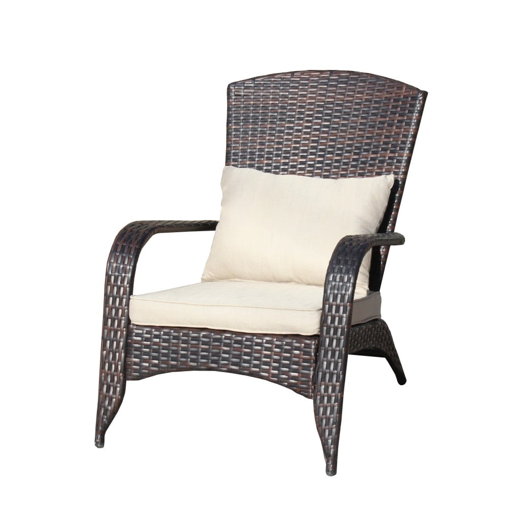 Gzxs Patio Wicker Chair with Beige Cushions, Outdoor High-Back Chair ...