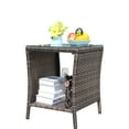 thumbnail image 1 of Gzxs Patio Wicker Side Table, Outdoor PE Rattan End Table with Tempered Glass Top and Storage Open Shelf, 19.25" Square Small Coffee Table for Deck Porch Garden Backyard - Brown, 1 of 7