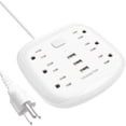 thumbnail image 1 of Gzxs Power Strip 6 Outlet 3 USB with Switch Control, Fast Charge Electric Fireproof With 5 ft Extension Cord, for Home Office, White, 1 of 8