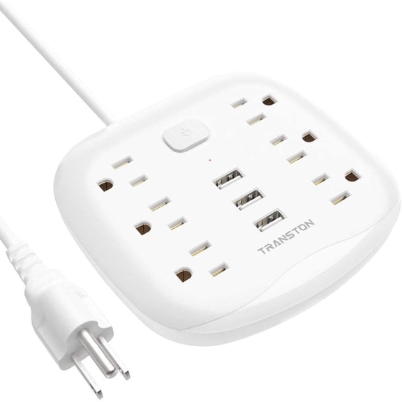 Gzxs Power Strip 6 Outlet 3 USB with Switch Control, Fast Charge Electric Fireproof With 5 ft Extension Cord, for Home Office, White