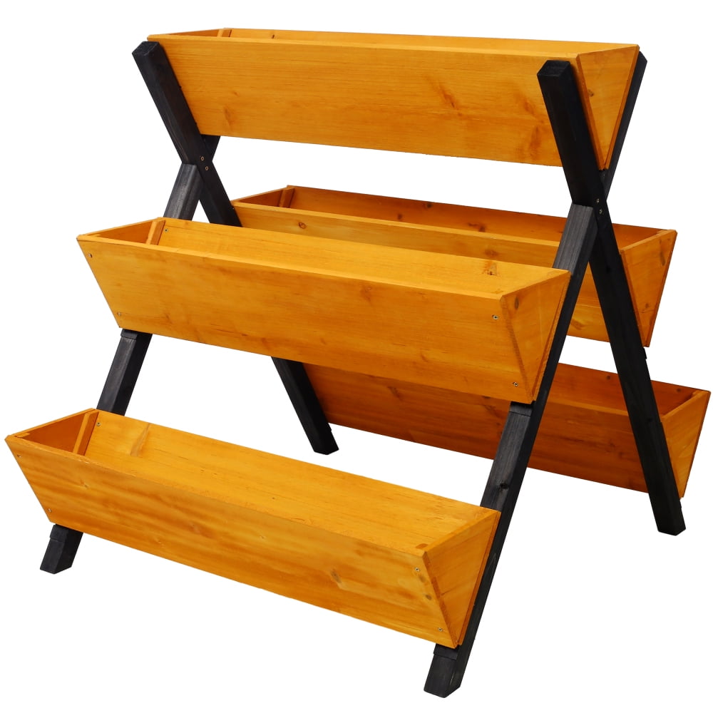 Natural Fir Wood 3-Tier Vertical Raised Garden Bed for Outdoor