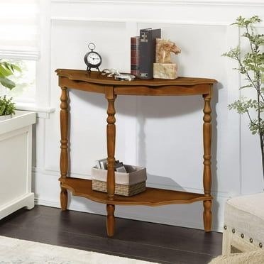 Gzxs Retro Console Table with Open Shelf, 42" Entryway Table in Curved Half-Moon Shaped, Brown