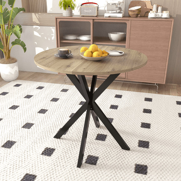 Gzxs Round Dining Table for 2-4, 31.5 Inch Small Wood Circle Kitchen Table with Black Metal Crossed Legs, Modern Dining Room Table for Kitchen Dining Room (Rustic Brown)