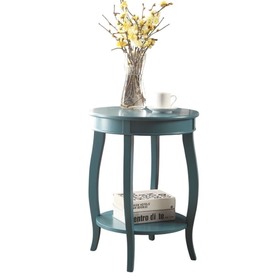 Gzxs Round End Table, 2-Tier Circle Sofa Side Table with Storage, Rustic Wood Nightstand Bedside Table for Living Room, Bedroom, Office (Teal, 18"Dia x 24"H)