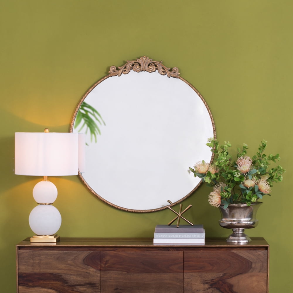 Gzxs Round Mirror, 36 inch Wall Mounted Mirrors with Circle Gold Metal