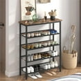 thumbnail image 1 of Gzxs Shoe Rack, Narrow 5 Tier Metal Shoe Storage Shelf with Wood Top, Freestanding Shoe Rack, Space Saving Shoes Organizer for Entryway, Hallway, Bedroom, Living Room (12-16 Pair, Black), 1 of 9