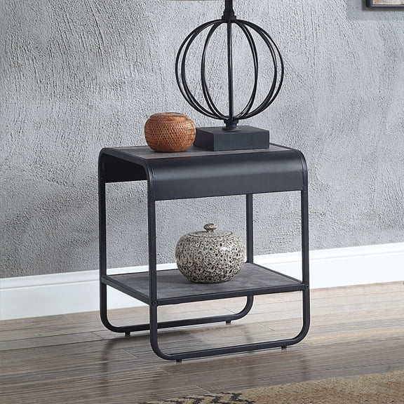 Gzxs Side Table with Storage Open Shelf, 2-Tier Industrial End Desk for Bedroom Living Room, 16"L x 18"W x 21"H, Concrete Gray & Black