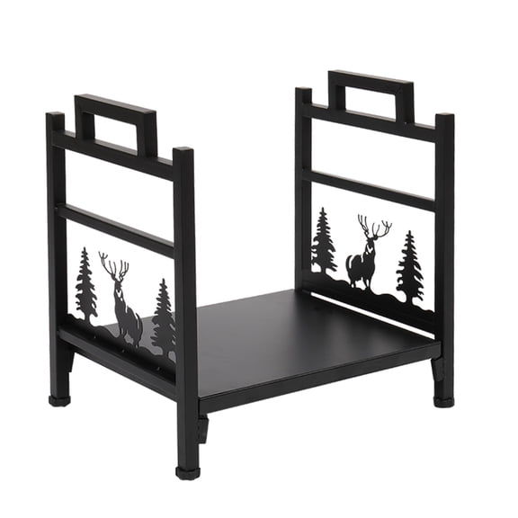 Gzxs Single Layer Fireplace Log Rack, Firewood Storage Iron Holder, Lumber Storage Stacking Carrier for Indoor Outdoor, Black, 17.4"H