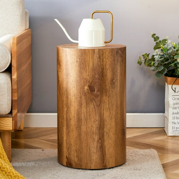 Gzxs Skinny Cylindrical Side Table, 12" Dia Small Round End Table for Bedroom Living Room Small Space, Brown