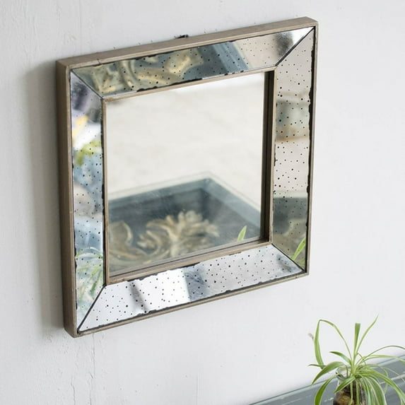 Gzxs Square Decorative Wall Mirror Vintage Rustic Style, 18" Bathroom Bedroom Living Room Home House Office Entryway, Silver