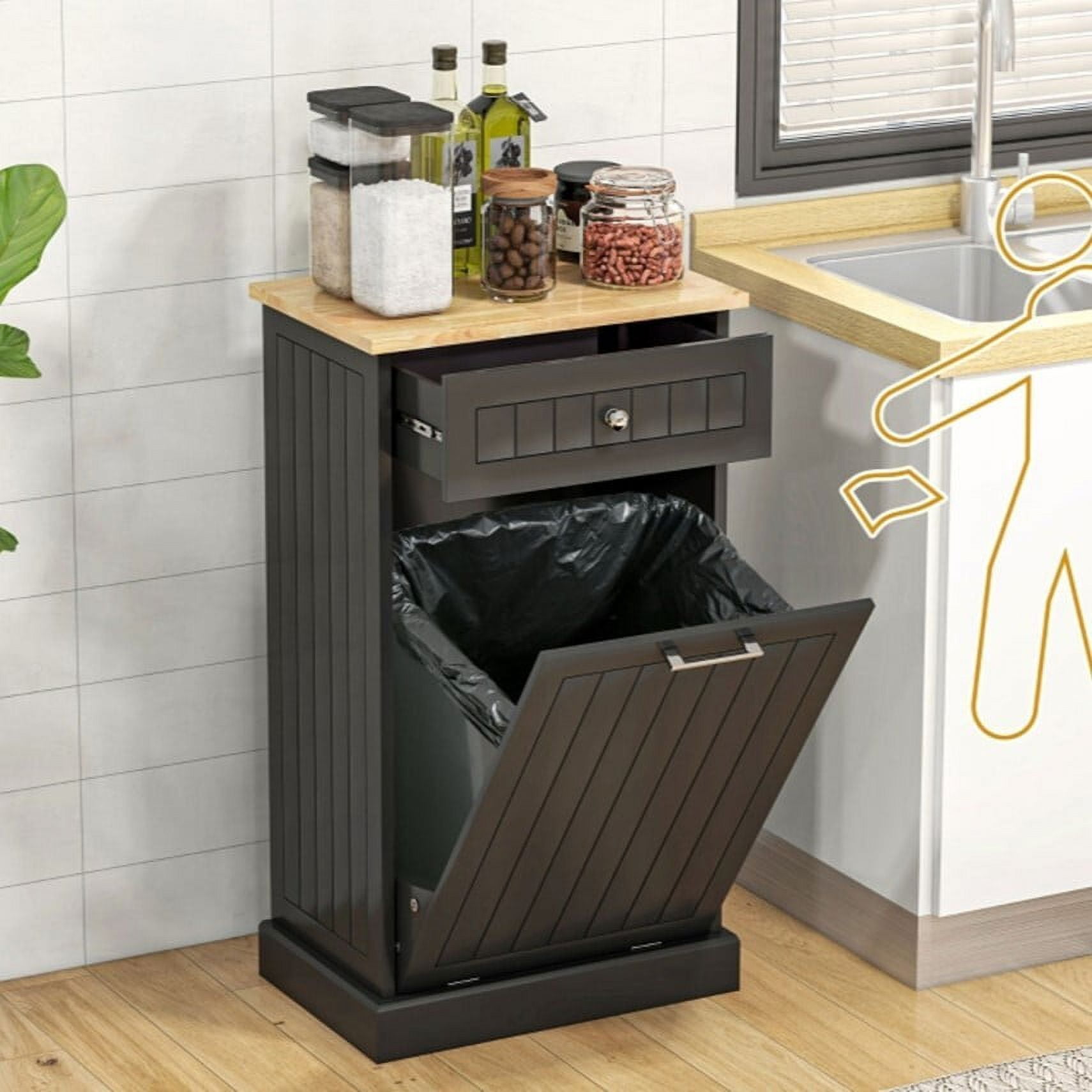 Gzxs Tilt Out Trash Bin, Wooden Kitchen Trash Can Dog