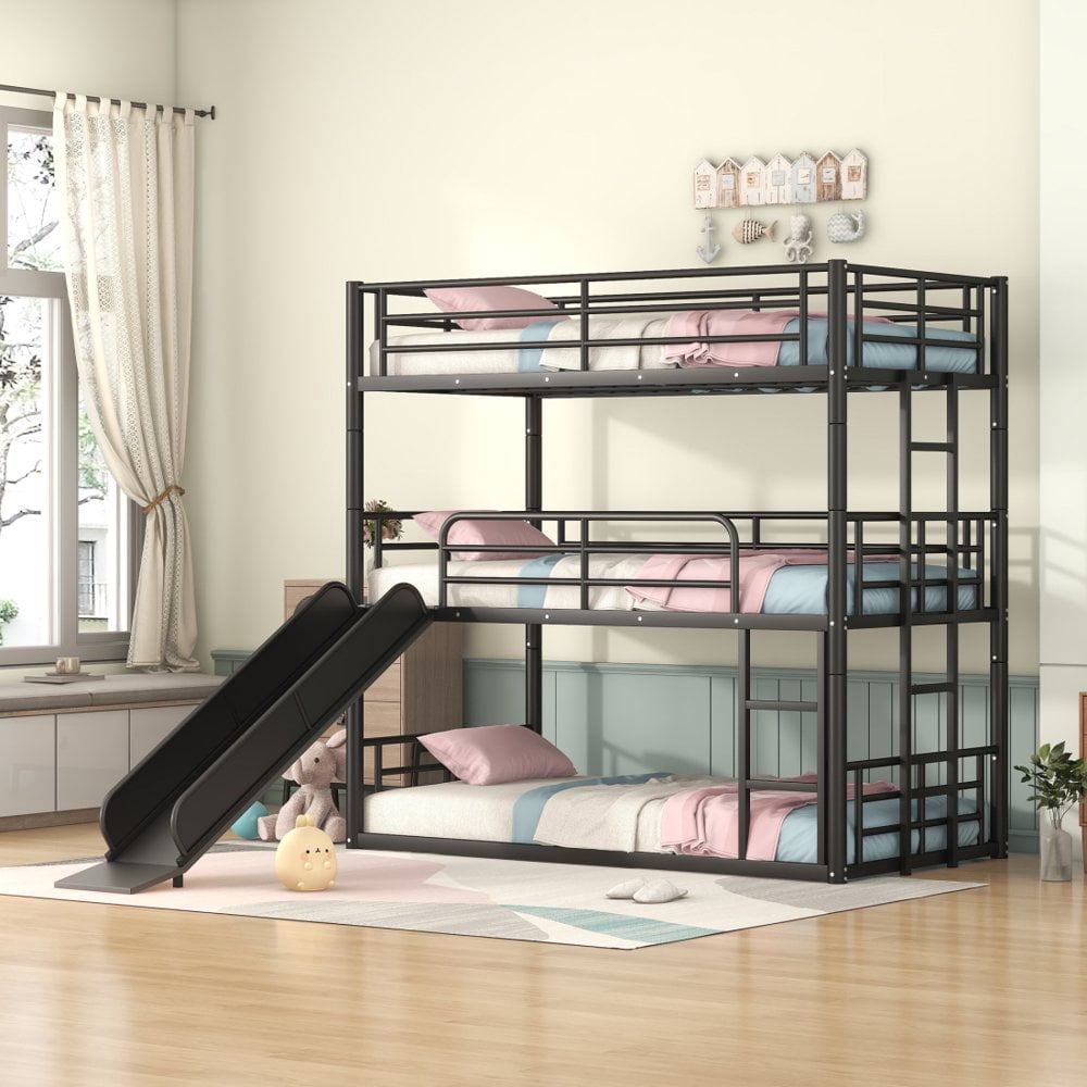 Gzxs Triple Bunk Bed for 3, Twin Over Twin & Twin Size Bunk Bed with